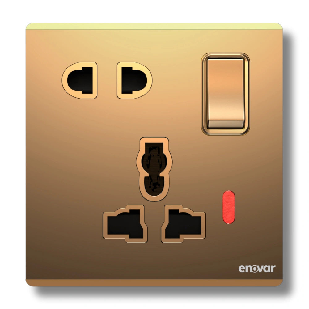 Aurora (10) ENOVAR (Aurora) 5 Pin Multi Socket with Switch, front view with individual switches.