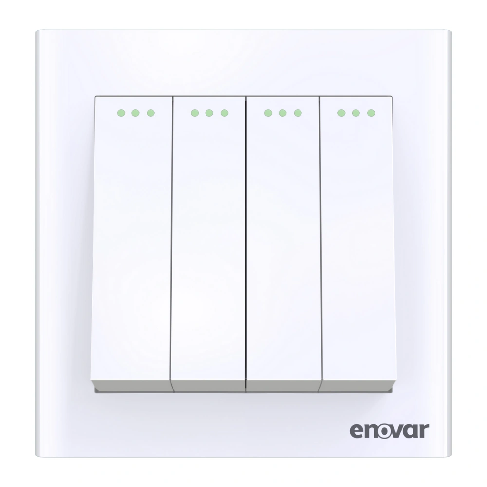 Orchid (12) ENOVER 4GS1G Orchid 4 Gang 1 Way Switch installed on a white wall.
