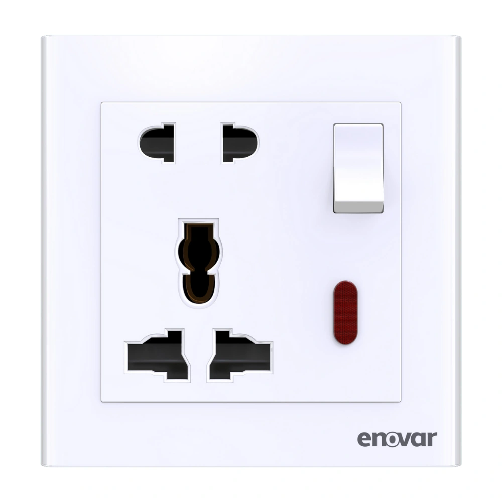 Orchid (3) White ENOVAR (Orchid) 5 Pin Multi Socket with Switch on a clean wall