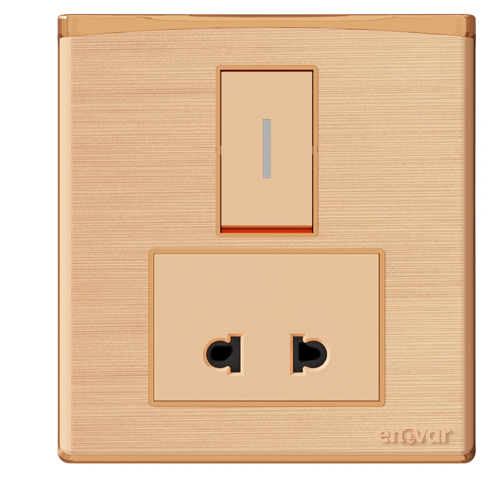 Lumigold (4) ENOVAR (Lumigold) 2 Pin Socket with Switch fitted on a white wall.