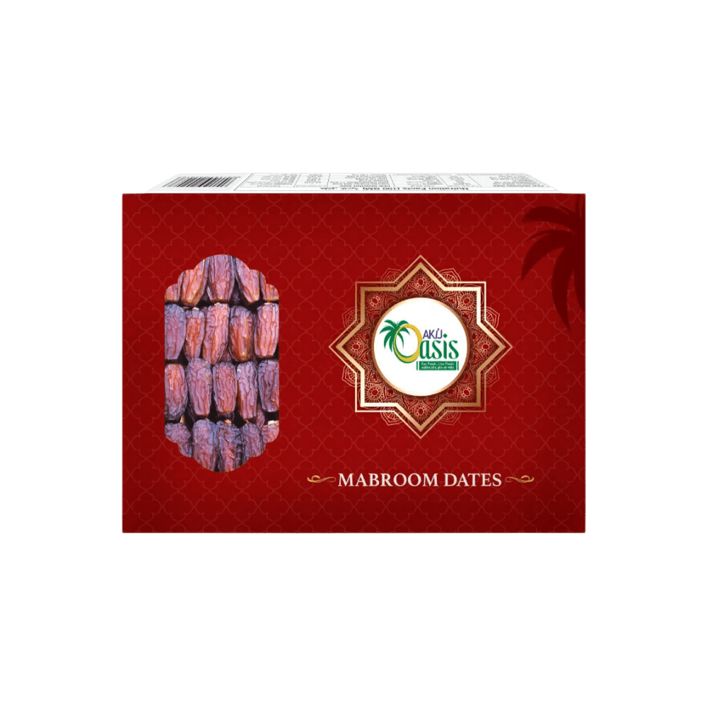 mabroom AKIJ Oasis Mabroom Dates 1kg pack with several plump, reddish-brown dates