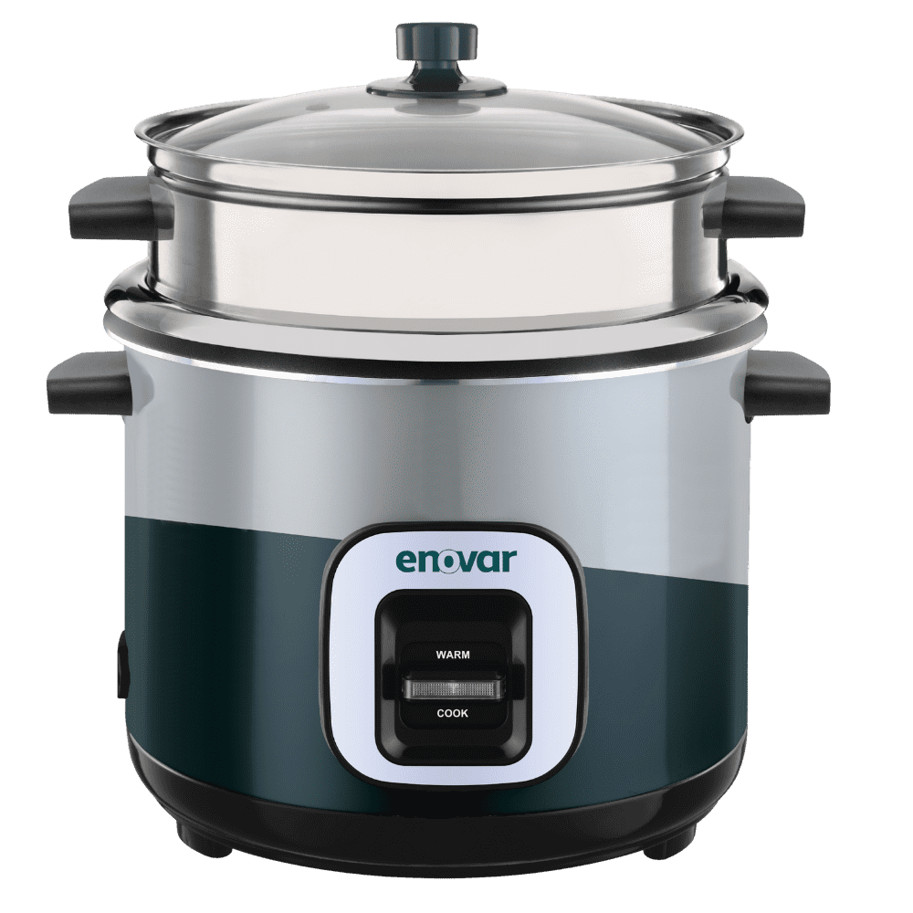 Aroma 2.8L Green Rice Cooker serving fluffy rice with steam