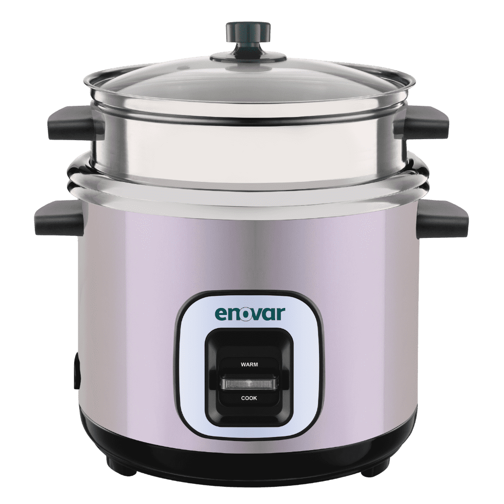 Aroma 2.8L Rose Pink Rice Cooker gently steaming on a modern kitchen counter.